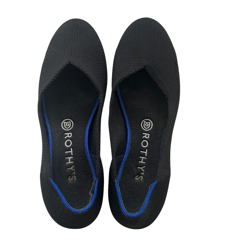 Rothys The Flat Solid Black Pointed Toe Knit Flat… - image 1